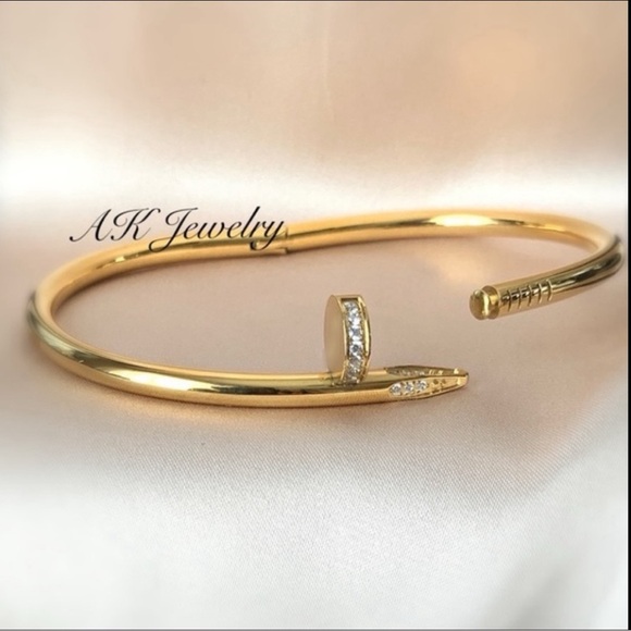 💎LUXURY High End Style Gold Nail Bracelet Stackable Bangle GP - Picture 5 of 7